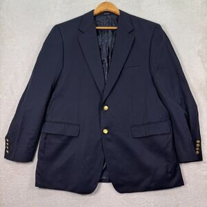 Chaps Blazer Jacket Mens 43R Navy Blue Gold Button 100% Wool Classic Casual EUC